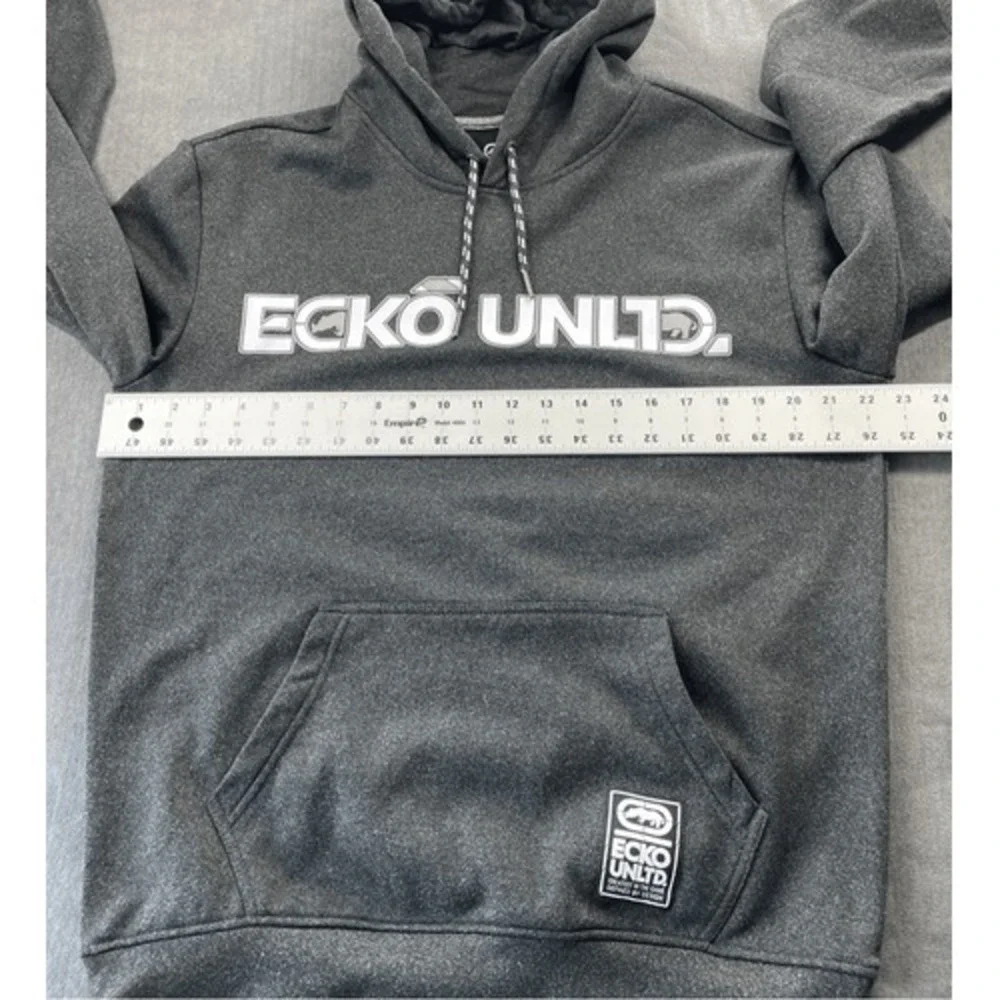 Ecko Unlimited Pullover Hoodie Sweatshirt Mens M Gray Y2K Streetwear Hip Hop - Picture 7 of 9